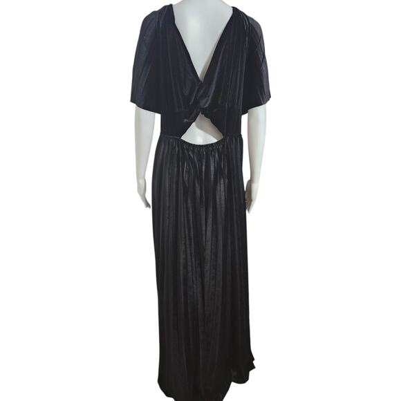 ASOS Curve Size 22 Black Velvet Pleated Maxi Dress Cutout Back - Picture 9 of 11